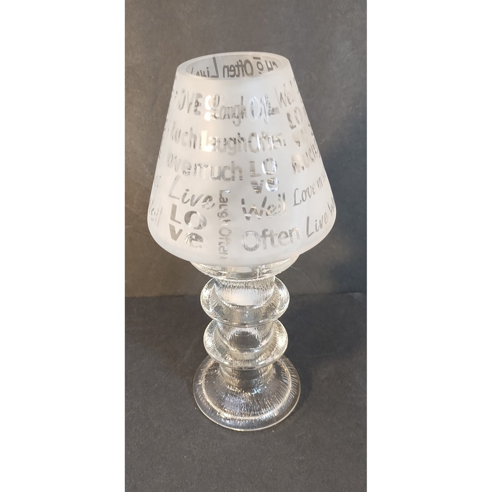 VTG Frosted Glass Fairy Lamp Tiered Pedestal Base Frosted Glass Live Love Laugh